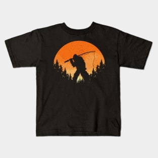 Sasquatch Fishing Sunset Kids T-Shirt